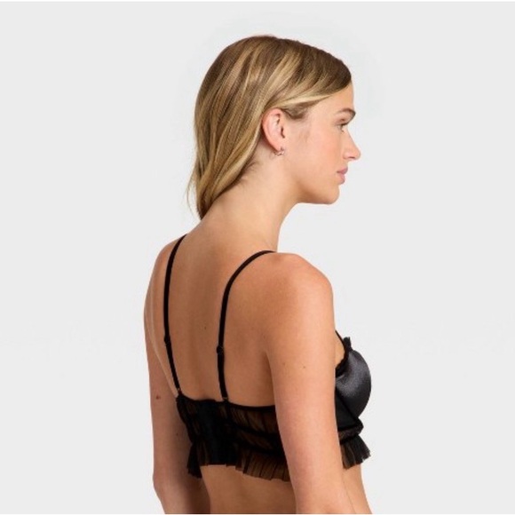 NWT Women’s Aiden Velvet & Mesh Pleated Bra black Sz M, Ruffle trim - Picture 2 of 5